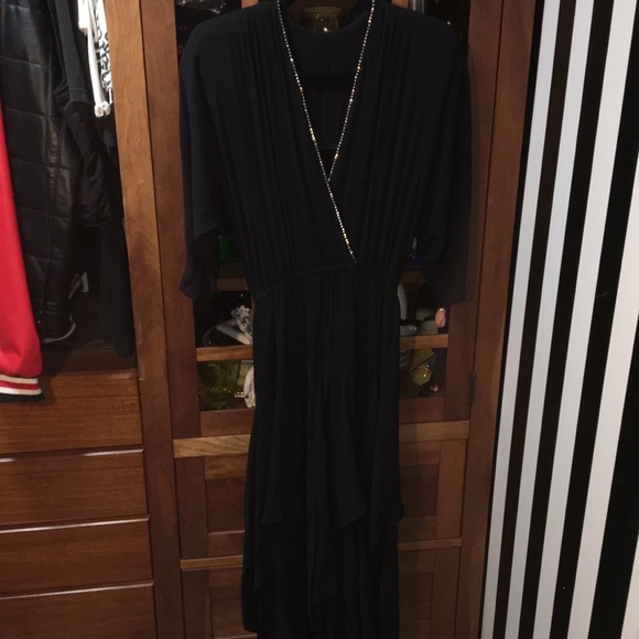 Vintage 1980s Black Flowy Skirt Dancing Dress Rhinestone Trim Small /Med Woman’s - Picture 4 of 17